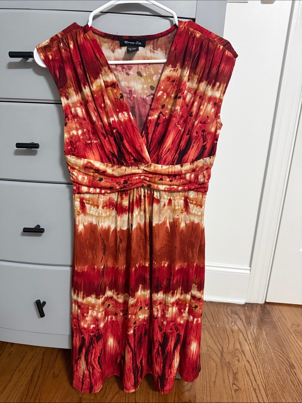 Morgan & Co. Red and Brown Tie-Dye Midi Dress